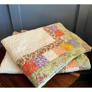 Vintage Quilted Standard Pillow Shams (2) Patchwork Floral Cottagecore Cotton